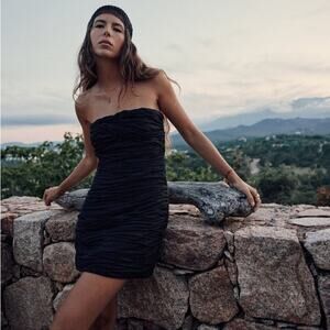 ZARA DRAPED LINEN BLEND MINI DRESS